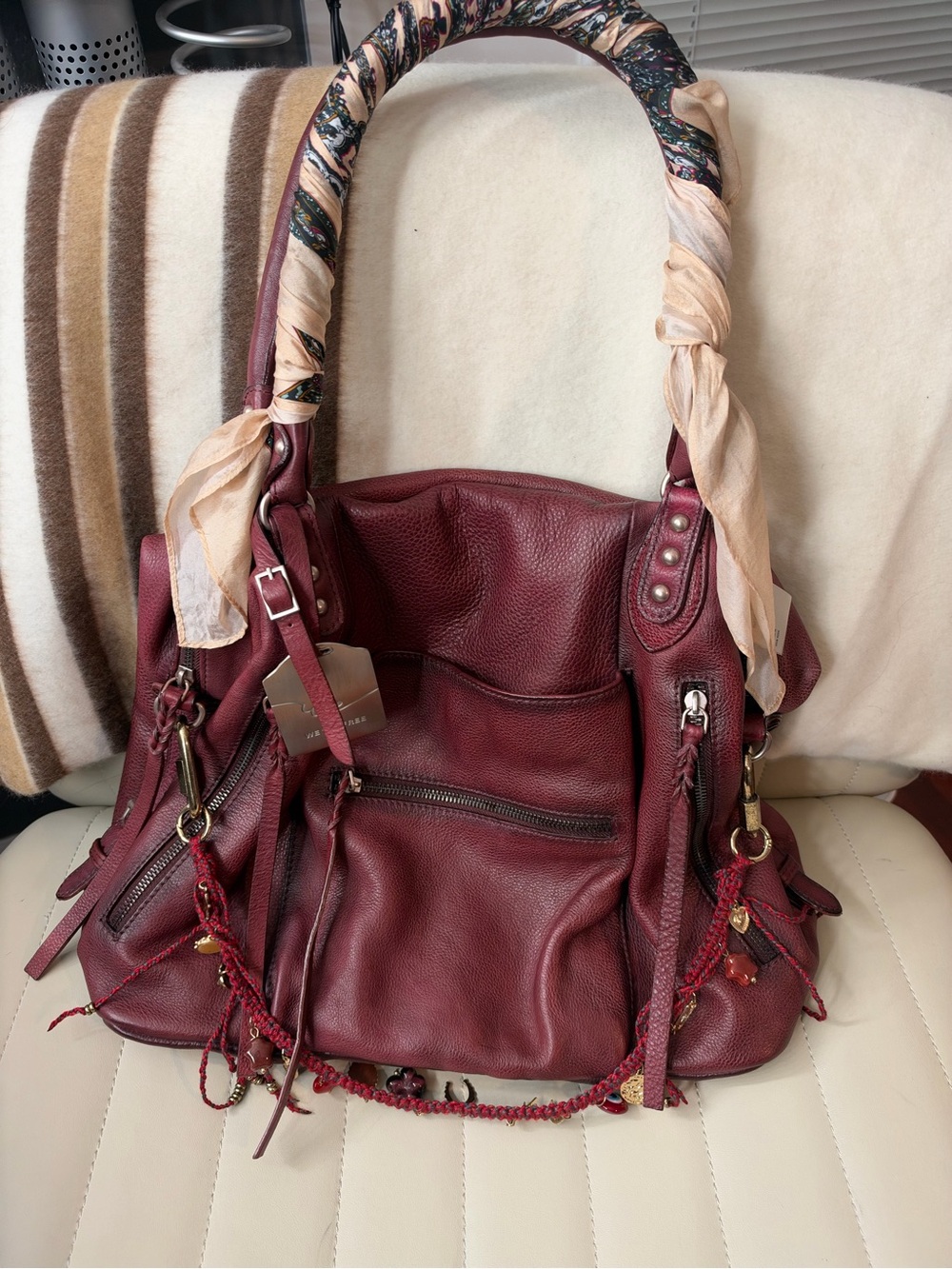 Free people Emerson tote red rock with scarf & charm!